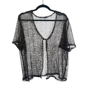 3/$25 Penningtons Women Brown Mesh Cardigan Sequin Sparkly Short Sleeve Sz 1X